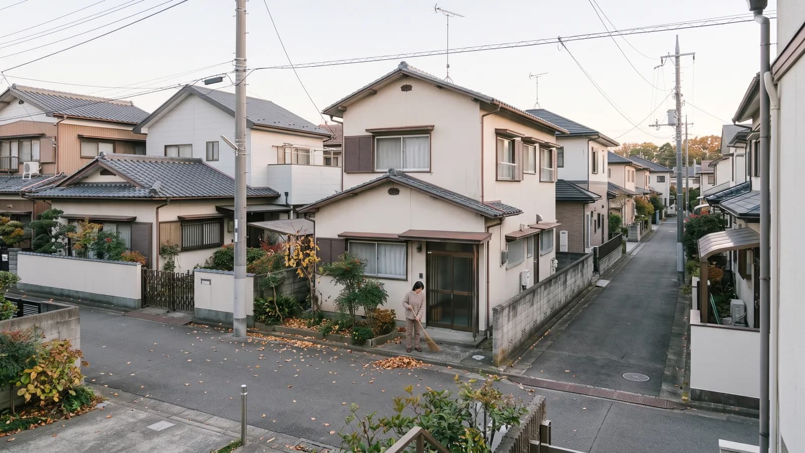 住宅街に建つ大家の賃貸アパートと、その周辺の静かな通りの様子